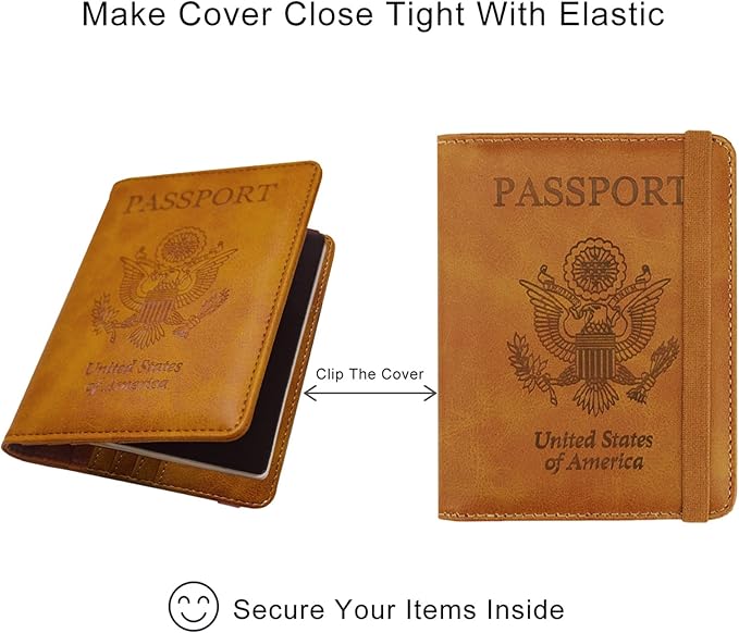WALNEW Passport Holder for Travel, RFID Passport Cover Wallet for Women Men, PU Leather Passport Book Card Holder Case with Pen (Upgraded, Upgraded-Brown)