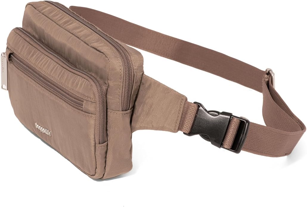 Baggallini Securtex Anti-theft Belt Bag 8.8"x5.5" Crossbody Fanny Pack for Women RFID Wallet Locking Zipper Travel Purse