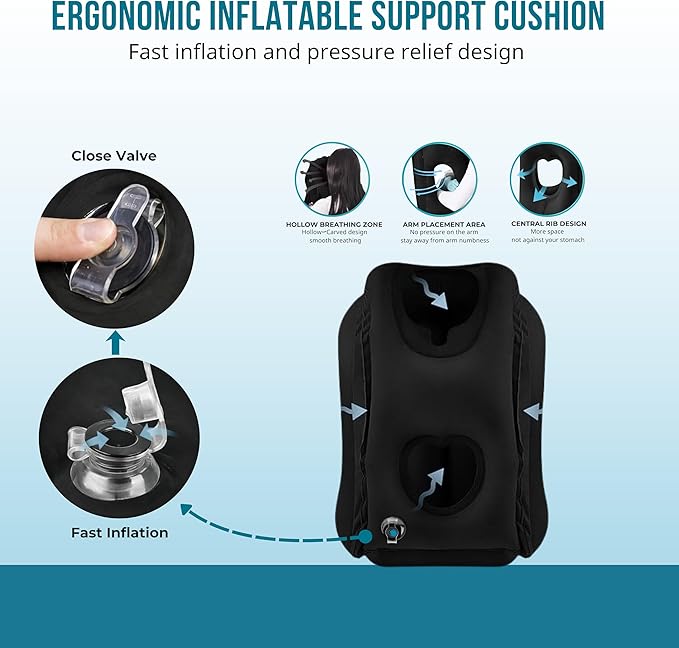 Inflatable Travel Pillows for Airplane-Multi Purpose Blow up Travel Pillow to Prevent Neck,Head,Chin & Shoulder Pain for Travelling Car/Airplane/Office Nap,Home with Eye Mask and Earplugs-Black