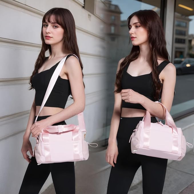 Small Gym Bag for Women, Mini Crossbody Gym Duffle Bag with Wet Compartment, Carry on Gym Tote Bag for Workout Dance Sport Travel (Mini-Pink)