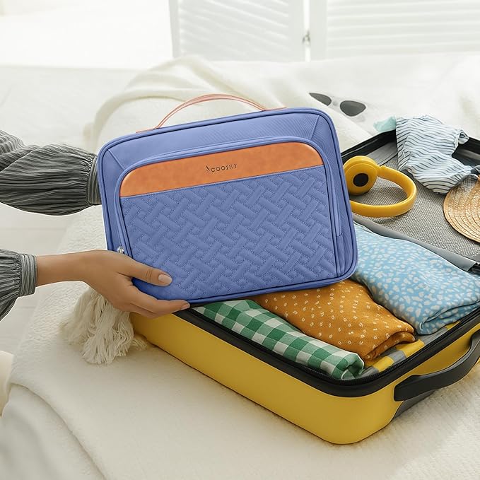 Travel Hanging Toiletry Bag for Women, Cruise Ship Essentials, with Jewelry Organizer, Extra Large Makeup Dopp Kit, Waterproof Cosmetic Bags, Toiletries Kit Set with Trolley Belt, Blue
