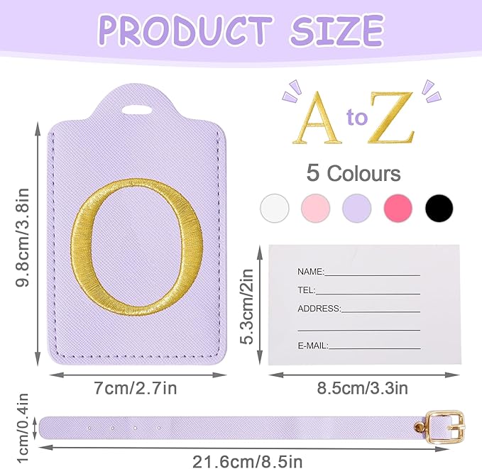 Initial Letter Luggage Tags for Suitcases, Personalized Embroidered Letter Luggage Bag Suitcase Identifier Name Tag, Cute PU Leather Travel Luggage Tags, Bag Tags for Luggage Handbags(Purple O)