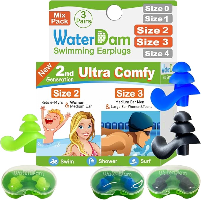 WaterDam Swimming Ear Plugs Great Waterproof Ultra Comfy Earplugs Prevent Swimmer's Ear