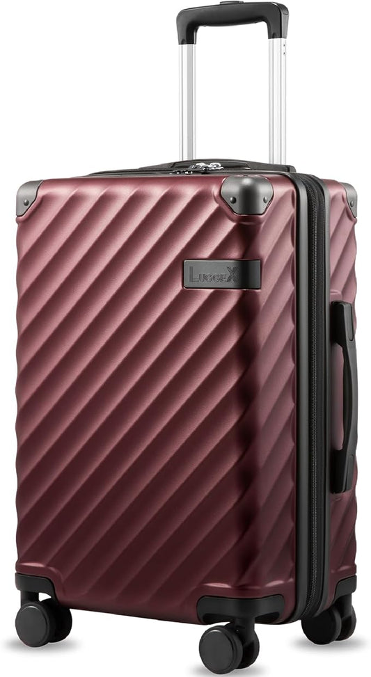 LUGGEX Carry On Luggage 22x14x9 Airline Approved, KVC Expandable Polycarbonate Hard Shell Suitcase for Travelling (EX-Core, Cherry, 20-Inch, 40L-44L)
