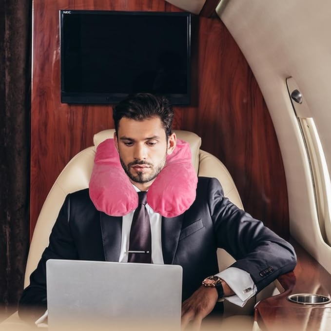 Air-Filled Travel Pillows for Sleeping Airplane Neck Support for Traveling Pillow Inflatable Travel Neck Pillows for Air-Filled Neck Pillow Airplane, with Eye Masks, Earplugs