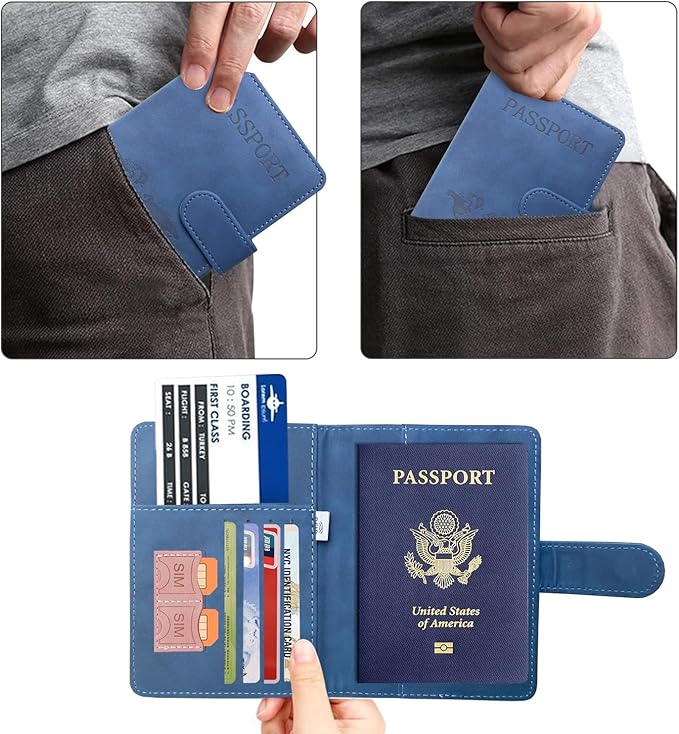 ACdream Passport Holder for Travel Essentials, Rfid Blocking Passport Wallet Cover Case for Travel Must Haves Accessories, Book Holders for Women/Men, Navy Blue
