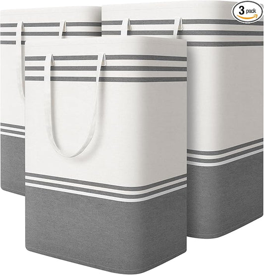 3 Pack Large Laundry Baskets, Laundry Hampers, Freestanding Waterproof Collapsible Clothes Bag with Extended & Reinforced Handles - Clothes Basket for Dorm, Bathroom, Home (75L)