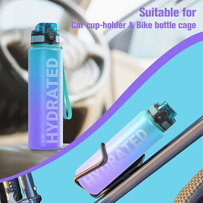 Sahara Sailor Water Bottle, 32/25/17oz Durable and Leakproof Water Bottles Motivational with Time Marker, Tritan, BPA Free, Wide Mouth with Easy Clean Brush for Gym, Travel, School, Office (1 Bottle)