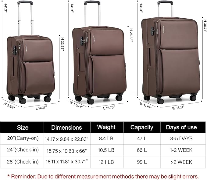 Hanke 24 Inch Luggage Expandable Softside Checked Suitcases with Spinner Wheels, Upright Rolling Luggage Suitcases Travel TSA Luggage Bag for Women Men(Coffee)