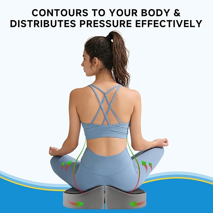 Ergonomic Memory Foam Seat Cushion – Premium Coccyx Support for Tailbone & Lower Back Relief, Contoured U-Shape Design, Non-Slip Base, Washable Cover