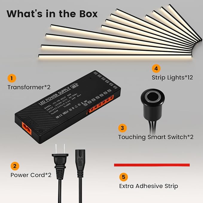 Wall Slat Lights 12pcs Black Self-Adhesive Wood Panel Lights | 3000K Warm White Dimmable Touch Switch LED Lights for Slat Wall Panels, WPC & Acoustic Panel, Living Room, Bedroom & Stairs
