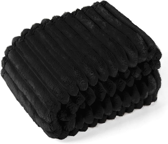 EXQ Home King Size Blanket for Bed or Couch - 3D Stripe Jacquard Decorative Fleece Blankets - Cozy Soft Lightweight Fuzzy Flannel Blanket Suitable for All Seasons(90"×108",Black)