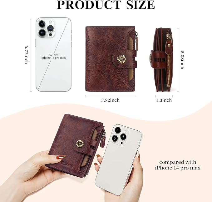 Wallet Women,Rfid Blocking Leather Bifold Womens Wallet Compact Card Holder Small Wallet for Women with Removable ID Window Darkhkaki