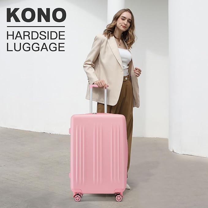 Kono Lightweight 28 Inch Expandable Luggage with Quiet Spinner Wheels TSA Lock, Scratch and Drop Resistant PC+ABS Hardside Durable Large Checked Suitcase, Pink