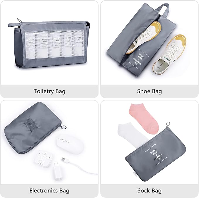 Mossio 9 Set Packing Cubes with Shoe Bag & Electronics Bag - Luggage Organizers Suitcase Travel Accessories