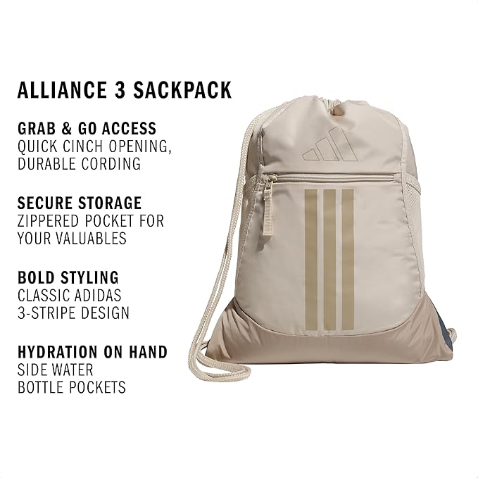 adidas Alliance Sackpack – Drawstring Backpack for Sports, Small Gym Bag