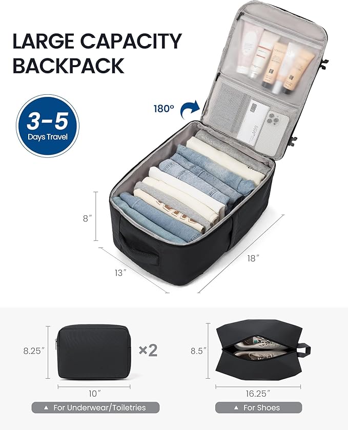 LOVEVOOK Travel Backpackfor Men, 40L Carry on Backpack Flight Approved with 3 Packing Cubes, Extra Large Personal Item Bag Fit 17.3 inch Laptop for Business Trip Weekender, Waterproof Daypack, Gray