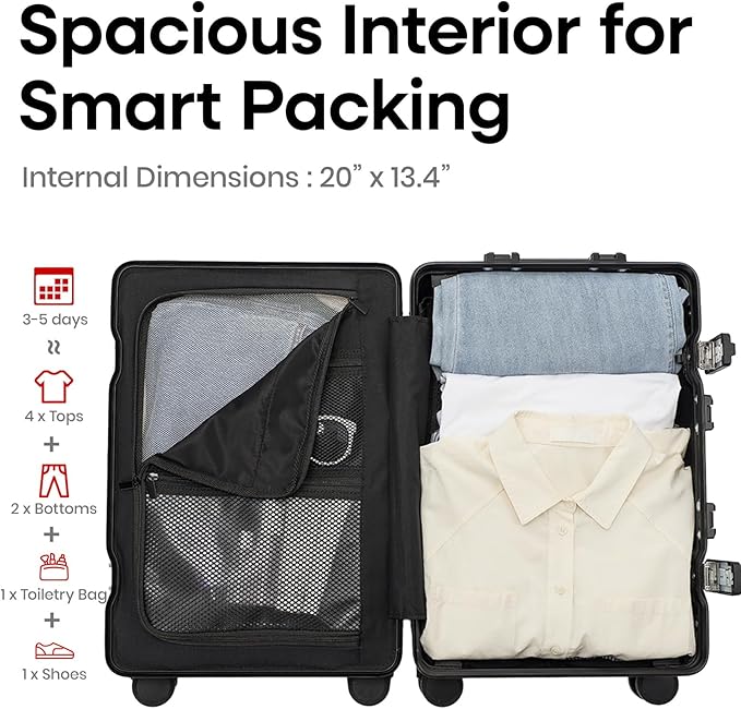 20 Inch Aluminium Frame Carry On Luggage Airline Approved With laptop compartment, Zipperless Hard Shell Travel Suitcase with TSA Approved Cup Holder USB Port Holder for Women Men,Grey