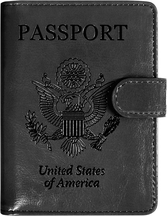 ACdream Unisex Faux Leather Passport and Vaccine Card Holder, Black, RFID Blocking, 20 Inches
