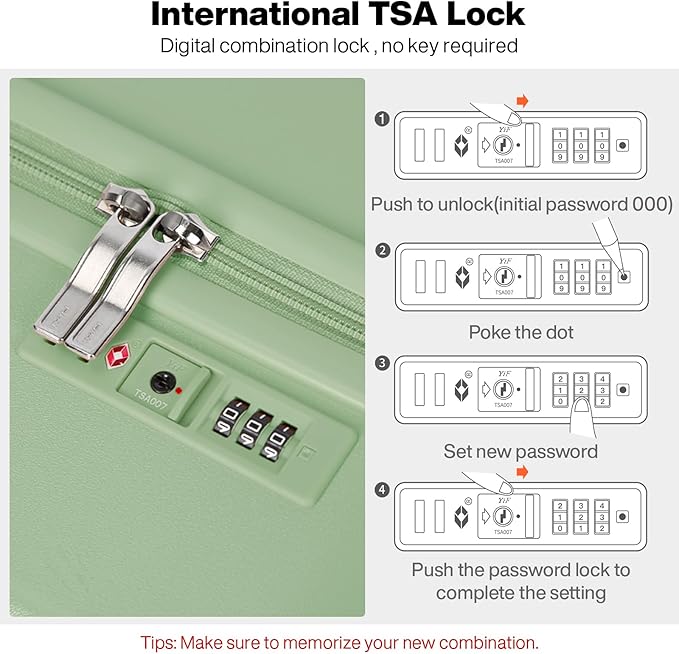 mixi Carry on Luggage, Suitcase with Spinner Wheels 16in Luggage Hardshell Lightweight Rolling Suitcases PC with Cover & TSA Lock, Avocado Green