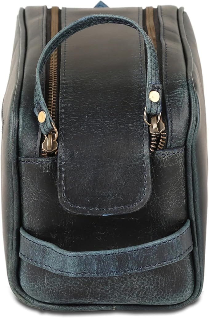 KomalC Travel Toiletry Bag – Premium Leather Dopp Kit for Men & Women with Water-Resistant Lining & Spacious Zippered Organizer