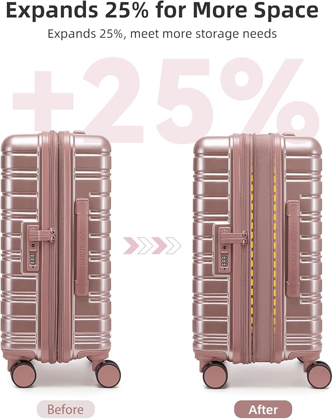 LARVENDER Carry On Luggage 22x14x9 Airline Approved, 20 Inch Expandable PC+ABS Hardside Suitcase Carry On Luggage with Spinner Wheels TSA Lock for Women Men (Rose Gold)