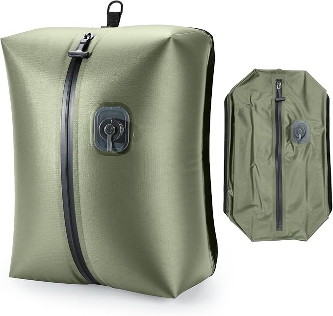 VJI Reusable Vacuum Bag for Travel, IPX8 Waterproof Compression Storage Bag for Luggage and Closet, Space Saving and Leakproof Packing Organizer (Green, With pump)