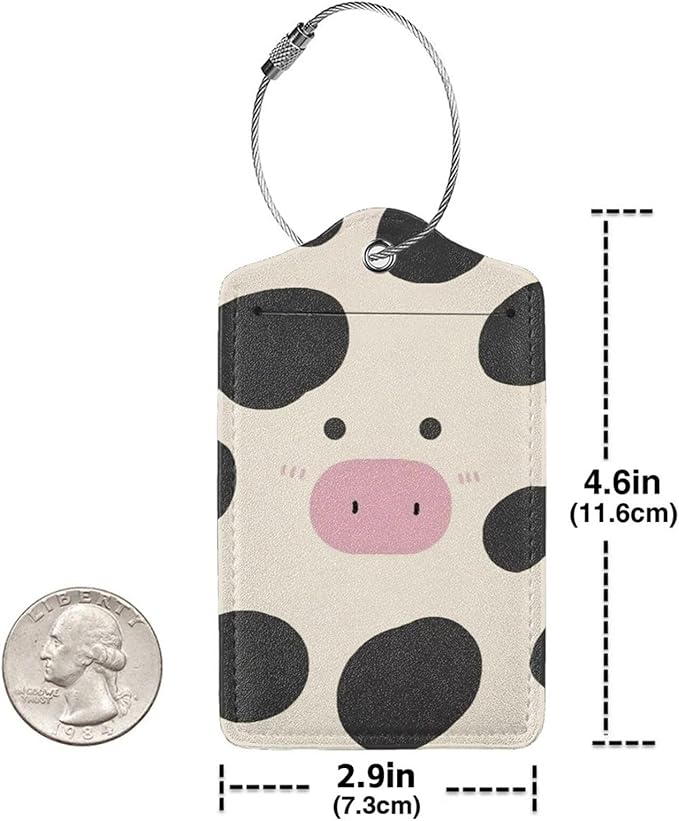 2 Pack Luggage Tags for suitcases Cow TSA Approved Label Luggage Tag Baggage Tag Leather Stainless Steel Loop Label Tag for Men Women Travel Bag Suitcase