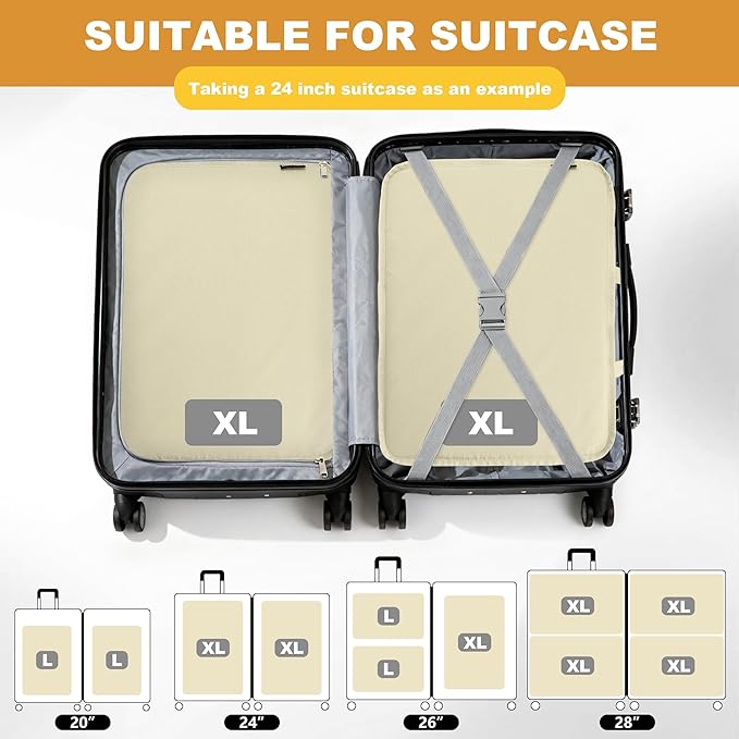 Extra Large Compression Packing Cubes for Travel Essentials, 2 Set Expandable Travel Cubes for Packing Bags Suitcase Organizer, Beige
