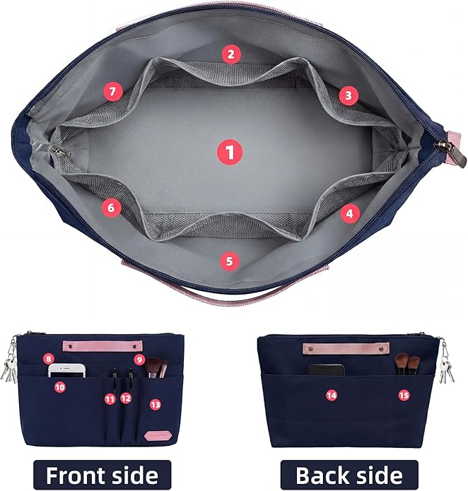 VANCORE Purse Organizer Insert for Handbags,Tote Bag Organizer Insert with Zipper Bag,Premium Handbag Organizer Inside Liner for Women with 15 Pockets