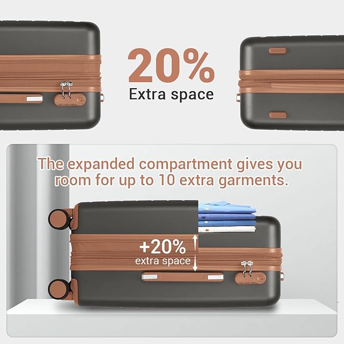 Kono 24 Inch Check In Suitcase Expandable Luggage, Business Travel Suitcase for 5-7 Days, Durable ABS+PC Hardshell with Side Handles & Kick Plates, Double Spinner Silent Wheels, Grey/Brown