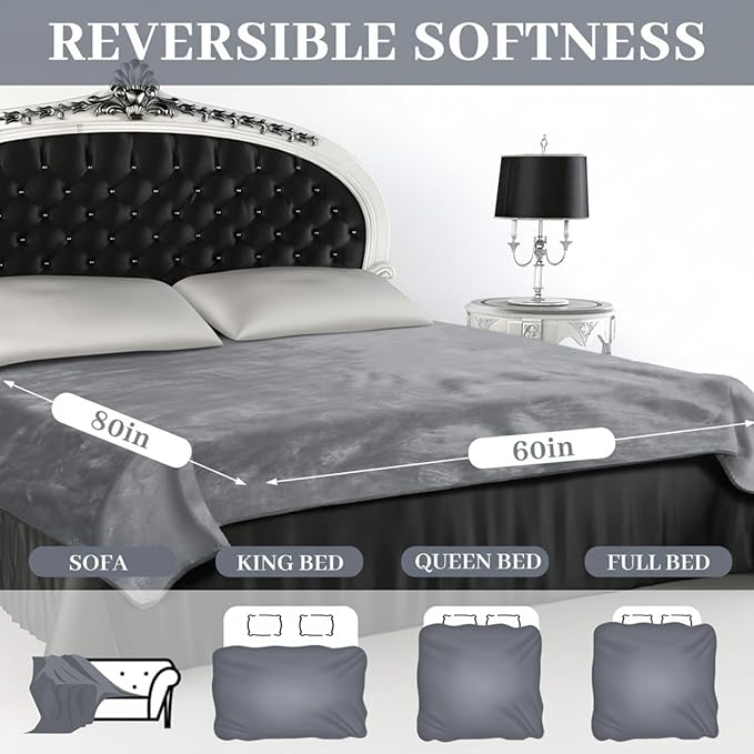 Tisancy Waterproof Gray Blanket for Dog Cat Puppy, 80'' x 60'' Double Side Leakproof Reversible Double Side Sherpa Flannel Fleece 3 Layer Lightweight Blanket, Absorb50oz(Gray/White), Machine Washable