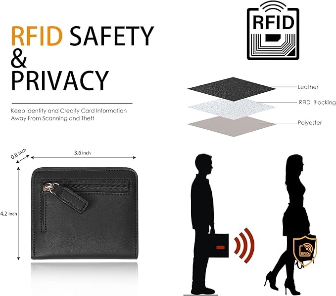 Toughergun Women’s Small Slim Leather Wallet with RFID Protection, Compact Bifold Mini Purse with Clear ID Window