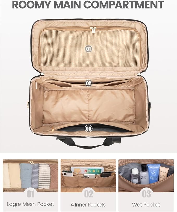 LOVEVOOK Travel Duffle Bag - Weekender & Overnight Bag with Toiletry & Wet Pocket, Carry-On Size, 3pc Set