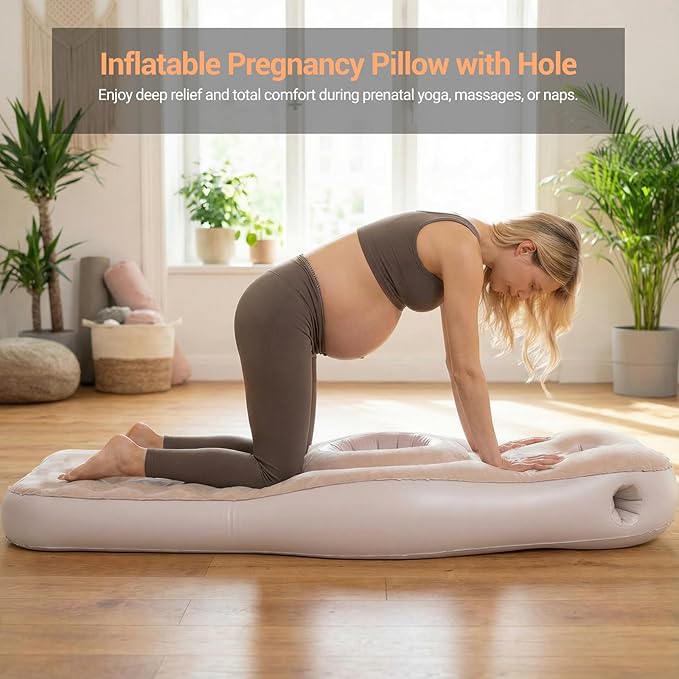 Inflatable Pregnancy Pillow with Belly & Head Hole, Prone Pregnancy Pillow for Stomach Sleepers, Belly Pillow Pregnancy Mattress for Pregnant Women, Maternity airbed Pool Float for Tummy Massage