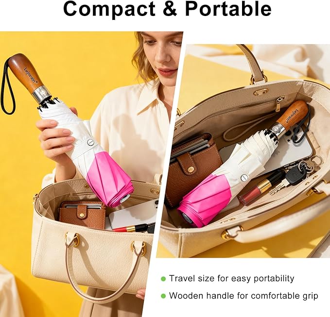 Lejorain Compact Golf Umbrella Large - 54inch Travel Big Portable Automatic Folding Umbrella Windproof for Men Heavy Duty 210T Dupont Teflon Coated Umbrella for Rain