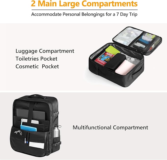 SUOCO Travel Backpack with Vacuum Bag, 60L Seal Compression Air Vac Back Pack with Travel Pump, Carry On Suitcase Luggage Flight Approved for Men Women Personal Item, Black | Seal Compression, Travel Pump, Carry On Suitcase, Luggage, Flight Approved, P...