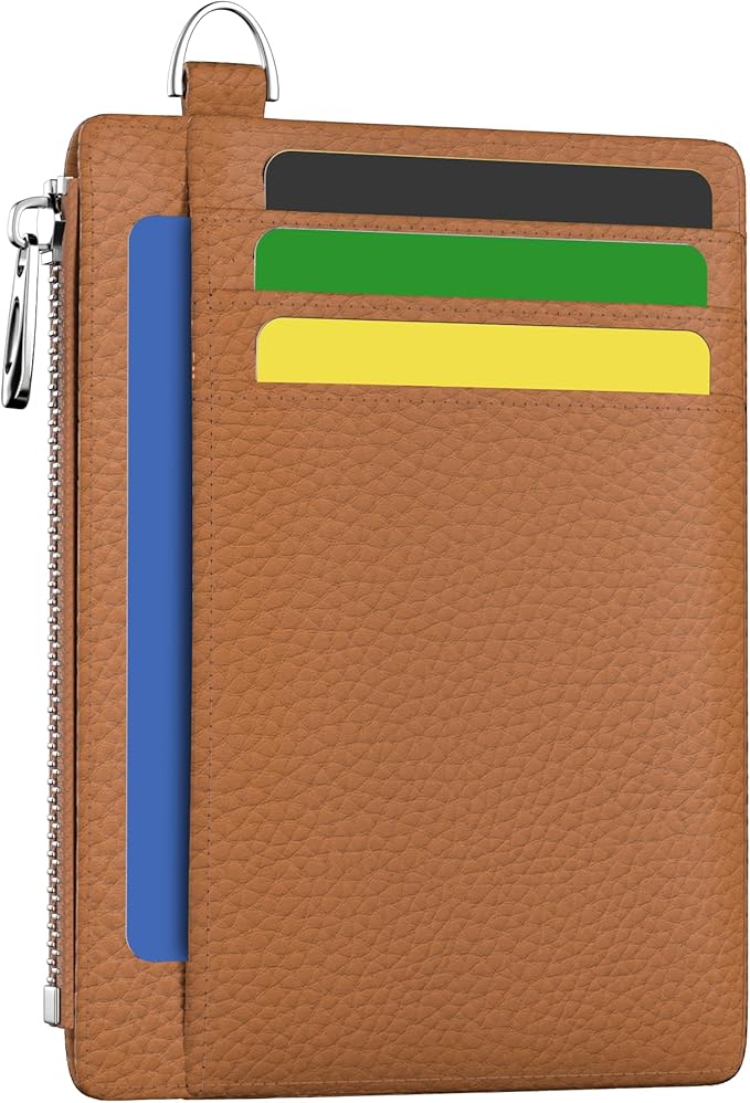 Hancynir Minimalist Small Wallet Women Credit Card Holder, RFID Blocking Slim Mini Card Wallets Cute Front Pocket PU Leather Card Case Thin Travel Zipper Coin Cash for Ladies Men Wallet Gifts Brown