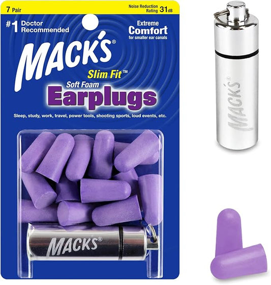 Mack’s Slim Fit Soft Foam Earplugs, 7 Pair with Travel Case – Small Ear Plugs for Sleeping, Snoring, Traveling, Concerts, Shooting Sports and Power Tools | Made in USA