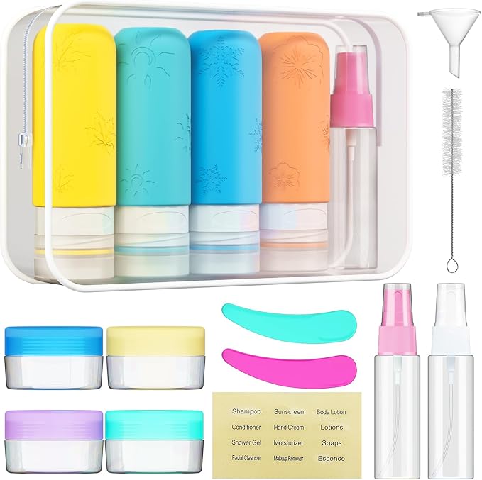 16 Pack Travel Bottles for Toiletries, Silicone TSA Approved-Containers for Toiletries, 3oz Silicone Travel Bottles Set Leak Proof Refillable Liquid, Shampoo and Conditioner Travel Toiletry Bottles