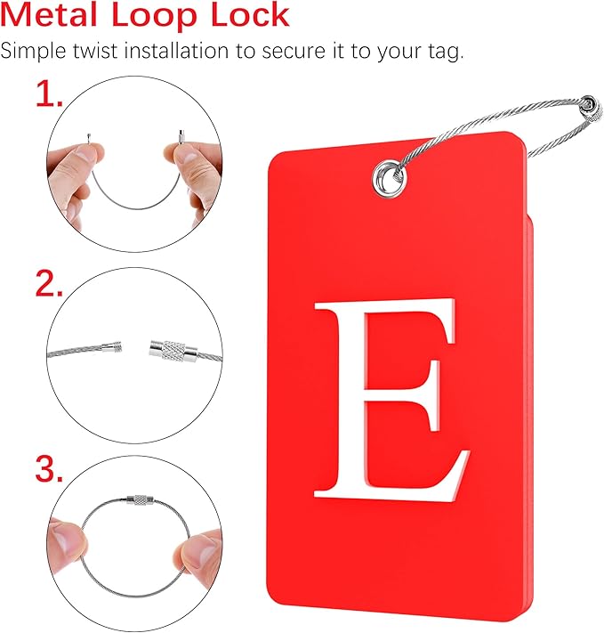 Gostwo 2 Pack Luggage Tags for Suitcases, 26 Initial Letter Travel Luggage Baggage Identification Labels ID Tag Fully Bendable Tags with Stainless Steel Loop (Red) (Letter E)