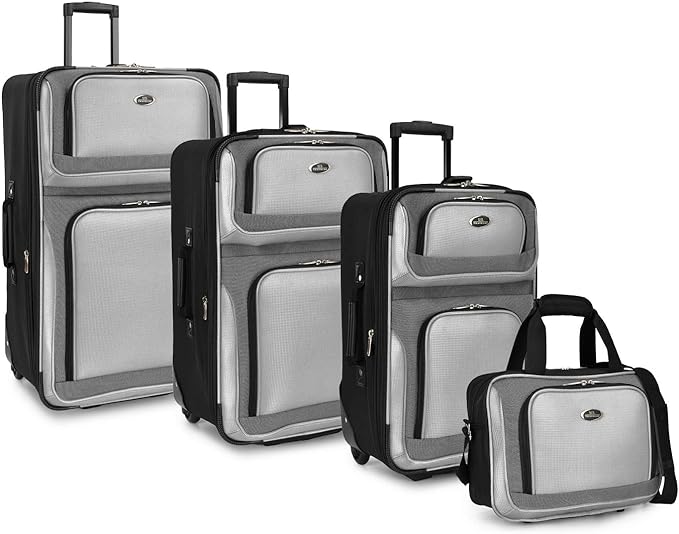 U.S. Traveler New Yorker Lightweight Expandable Rolling Luggage, Charcoal, 4-Piece Set