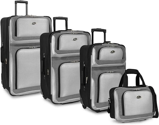 U.S. Traveler New Yorker Lightweight Expandable Rolling Luggage, Charcoal, 4-Piece Set