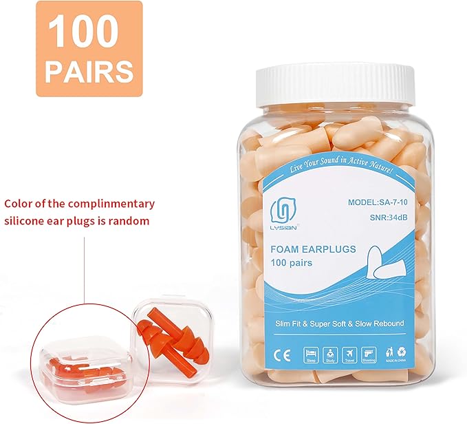 LYSIAN Foam Ear Plugs for Sleeping Small Ear Canals Women, Kids-35dB SNR Noise Cancelling Sleep Earplugs for Snoring, Work, Shooting, Studying, Light Beige Color-100 Pairs