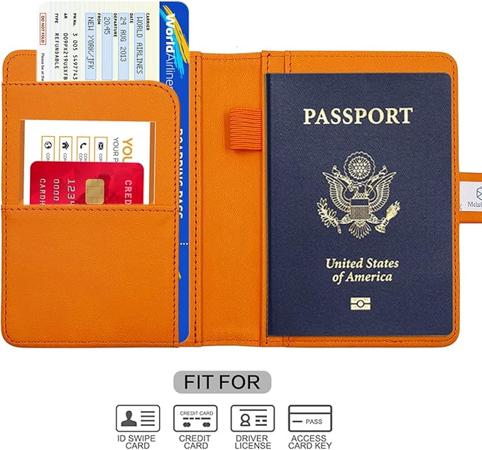 Melsbrinna Premium Leather Passport Holder Covers Case, Waterproof Rfid Blocking Travel Wallet Passport Holder with Pen Holder, Cute Passport Book for Women/Men
