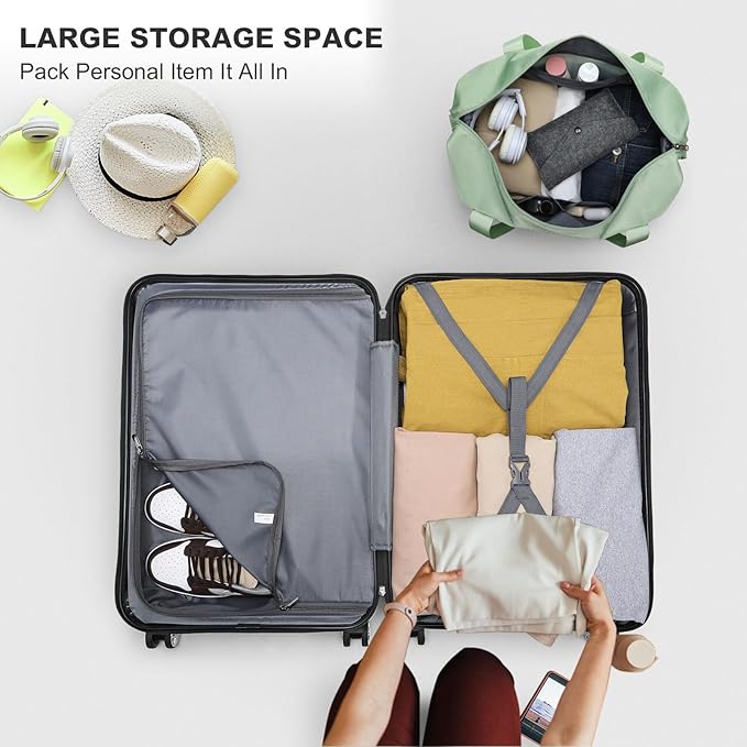 Kono Luggage Set 4 Piece Carry On Lightweight PC+ABS Hardside Luggage with TSA Lock Spinner Wheels Carry On Suitcase Apple Green