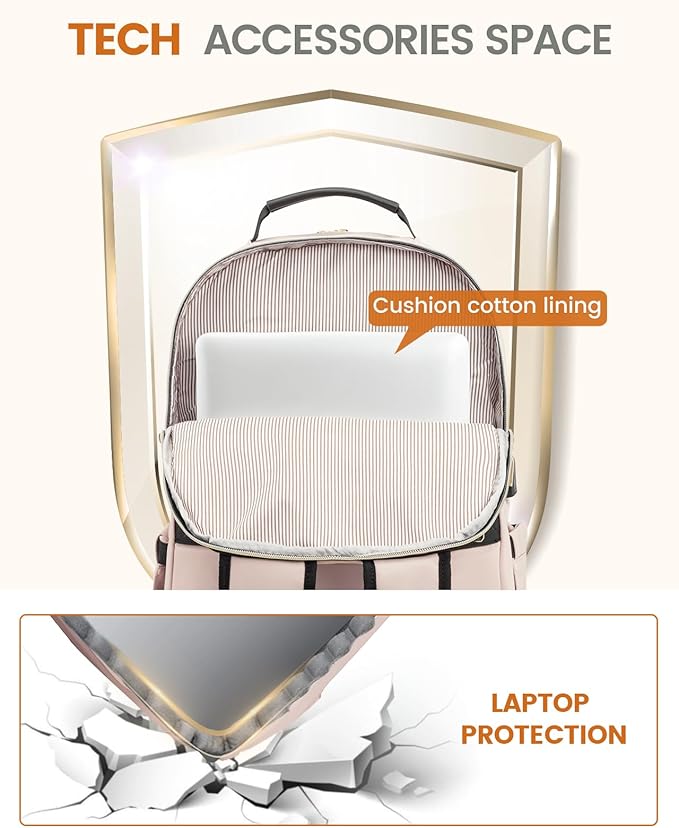 LOVEVOOK Laptop Backpack Purse for Women, Work Travel Computer Bags, College School Backpack for Student Girl, Quilted Casual Daypack with USB Port, Fit 15.6 Inch Laptop, Antiquewhite