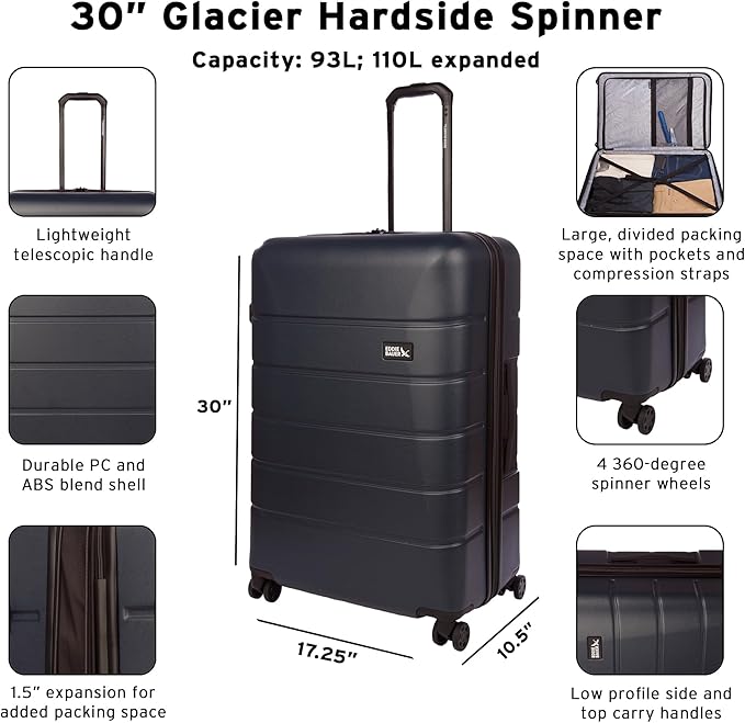 Eddie Bauer Glacier Hardside Spinner Durable PC/ABS Construction 2-Piece Set Suitcase Luggage, Carbon