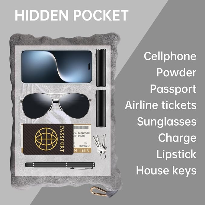 Travel Blanket and Pillow-2-in-1, Ultra-Soft&Compact, Airplane Blanket with Hand Luggage Belt and Backpack Clip,Travelers Accessories Gifts, 61x43 Inches（Dark Gray）