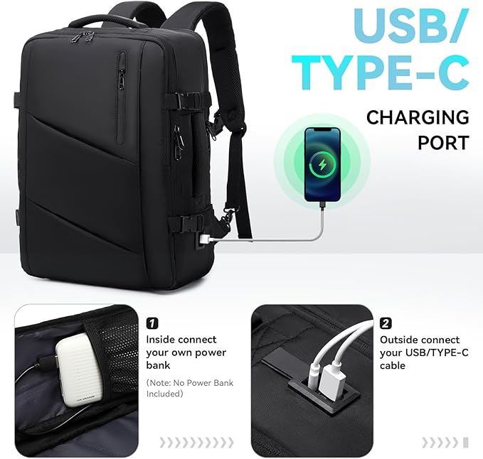 Carry on Travel Backpack for Men Women, Extra Large 50L Flight Approved Expandable Suitcase With USB/Type-C Charging Port, Victoriatourist Water Resistant Luggage Daypack Business Weekender Bag, Black